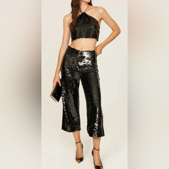 House of Harlow 1960 NWT Set Black Sequin Halter Top and...